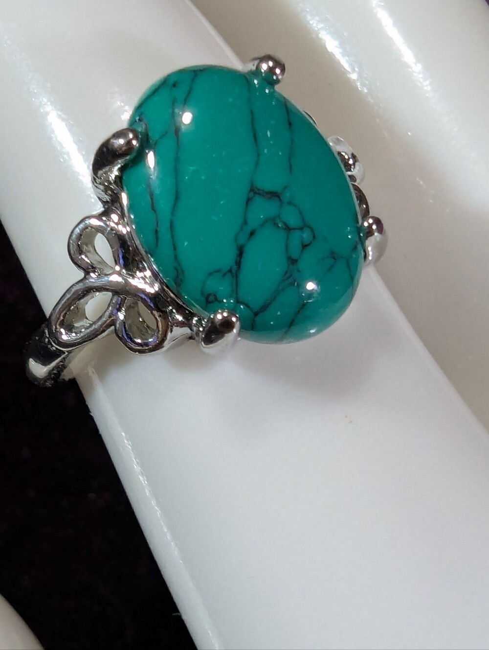 African Turquoise Ring Silver Tone Celtic Design Healing Inner Peace Size 9
